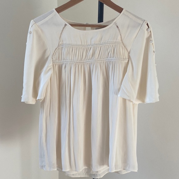 LOFT Cream Blouse with Pleated Accents - Picture 1 of 4